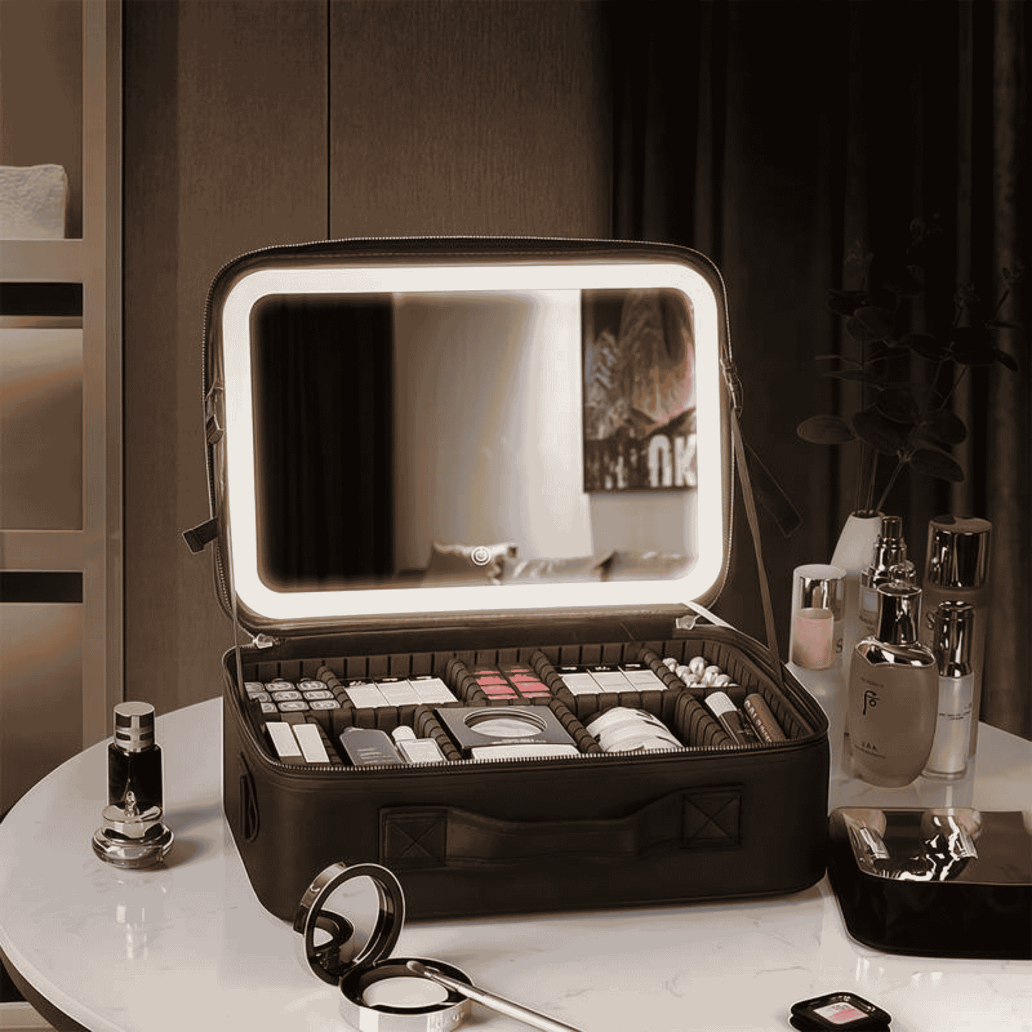 Travel Makeup Bag with LED Mirror